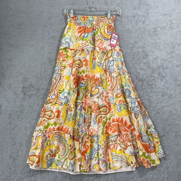 NEW Vince Camuto Paisley Womens XXS Printed Tiered Pull-On Vanilla Creme - Picture 2 of 9